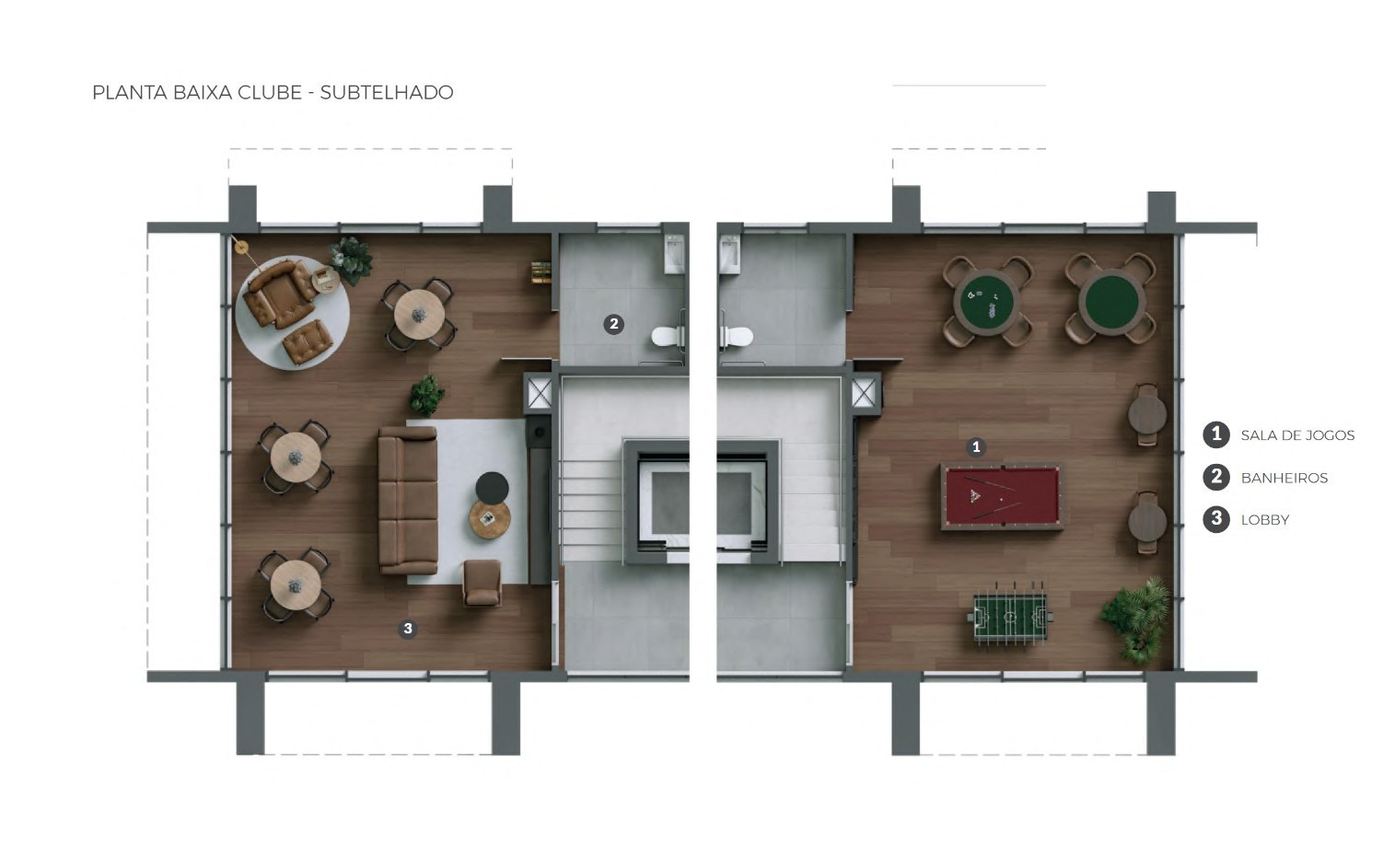 Planta baixa do clube — pavimento inferior