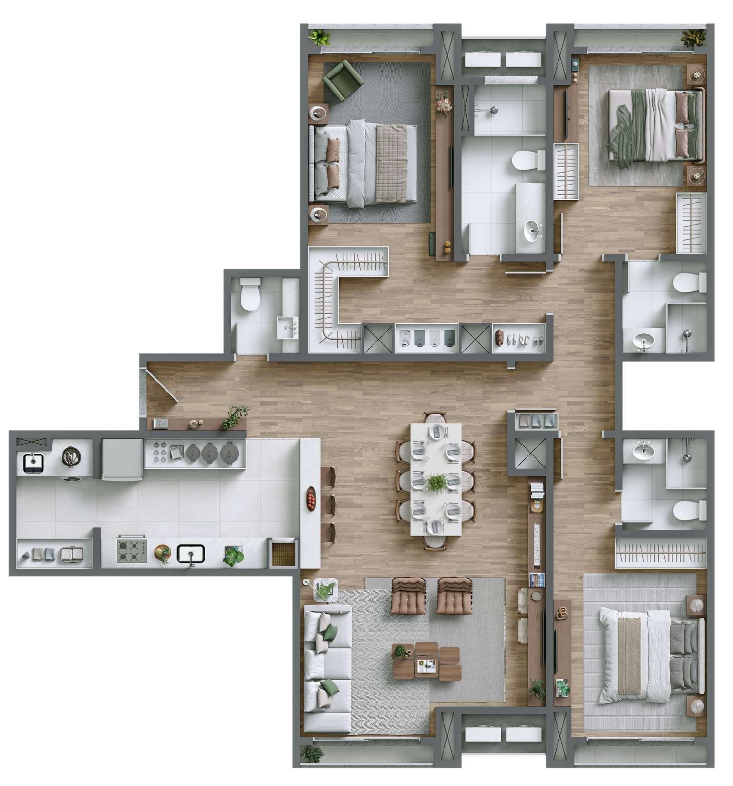 Planta — 2 dormitórios com suíte (63,47 m²)